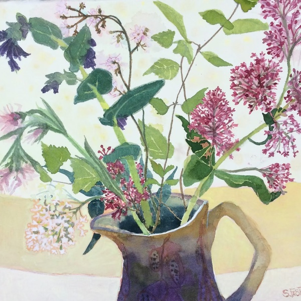 Spring Flowers with Valerian by Suzy Fasht RWS, watercolour